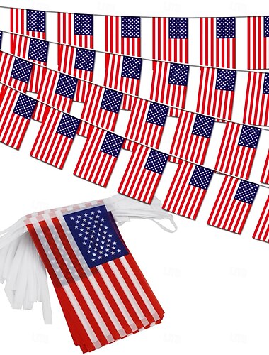 USA-Wimpelkette mit 50 Flaggen für die Fußball-Weltmeisterschaft (Sommer-WM), 14 Meter lange Mini-Wimpelkette mit amerikanischen Flaggen für Dekorationen im Landstil, Schulen, Partys und