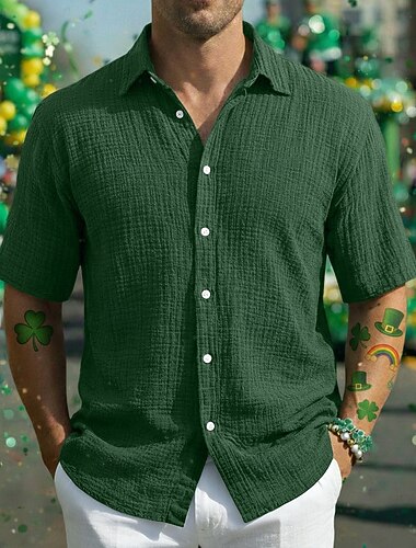  Homme Chemise Chemise d'été Tenue de plage Chemise en crépon Couleur Unie Occasionnel Vacances Noir Blanche Vin bleu marine Manche Courte Col de chemise Été Printemps Vêtement Tenue Avec Poches
