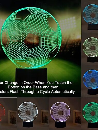  Veilleuse 3D effet football pour garçons, lampe de bureau football à couleurs changeantes avec commande tactile, décoration sportive pour chambre d'enfant, cadeau original pour les fans de foot,