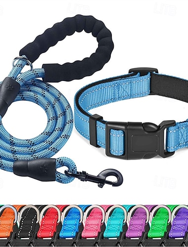  Sada vodítka a obojku pro domácí mazlíčky Reflexní vodítko a nastavitelný nylonový obojek, vhodné pro malé, střední a velké psy