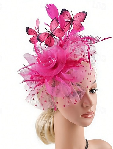  Fascinator Tulle Piume Matrimonio Compleanno Vintage Carino Retrò Con Piuma Farfalla Copricapo Copricapo