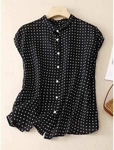  Mujer Camisa Blusa Botones A Lunares Elegante Clásico Moderno Sin Mangas Escote Chino Tops regulares Diario Festivos Noche Negro Verde Trébol Verano Primavera