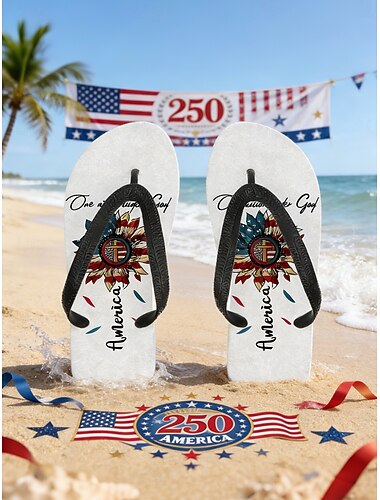  Dámské vlastenecké žabky – lehké plážové sandály s motivem americké vlajky na letní dovolenou, pláž, bazén, sváteční večírky a oslavy nezávislosti