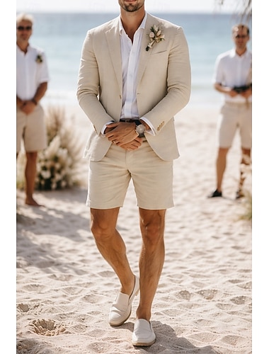  Menn Smokings Lindresser Strandbryllup Himmelblå Kakifarget Sommer Dress Hakkjakkeslag Mote Daglig Ensfarget Standard passform 2-delt sett Enkelt Brystet To-knapp