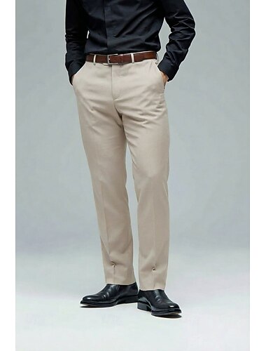  Pour des hommes Coton Lin Dress Pants works Pantalons Affaires Réunion Quotidien Léger Formel Noir Marine foncé Beige Printemps & Été Pantalon Couleur Unie Coupe régulière Long Non Elastique
