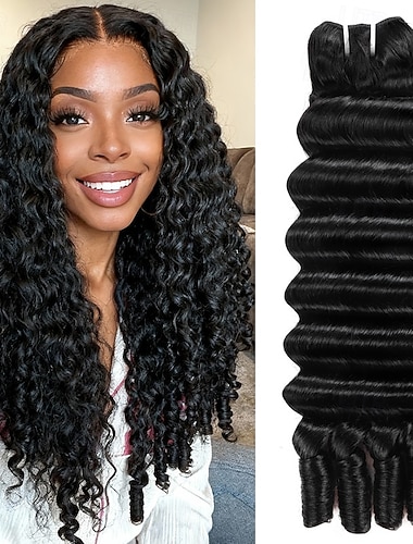  Echthaar-Bundle 12a Deep Wave mit spiralförmig gelockten Spitzen, 1 Bündel à 100 g, für schwarze Frauen