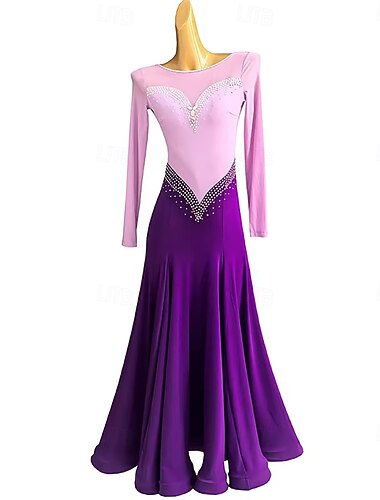  Ballroom-dans Kjole Rhinsten Tvinning Dame Trening Ytelse Langermet Spandex Polyester