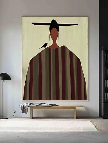  Ölgemälde, handgemalt, abstraktes Porträt, Vintage-Figur, Leinwandkunst, ausdrucksstarke Frauenfigur, grün-braunes minimalistisches Gemälde, braune Textur, handgefertigte Kunst