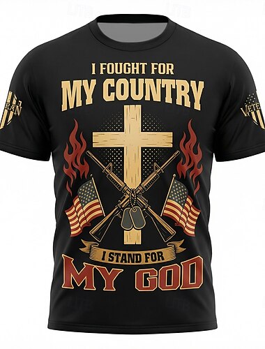  Amerikas 250-årsjubileum Herre Kors Veteraner Kristen T skjorte Kortermet T skjorte 3D-utskrift Crew-hals Skjorte Religiøs Patriotisk Avslappet Daglig Fest Svart 1 Sort 2 Sommer Vår Klær S M L XL XXL