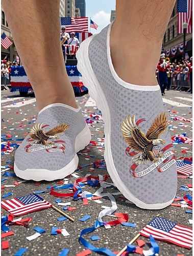 Patriotische, atmungsaktive Mesh-Sneaker für Herren zum Hineinschlüpfen – Adler- und Flaggenmotiv für Paraden, den 4. Juli, den 250. Jahrestag der USA und nationale Feierlichkeiten