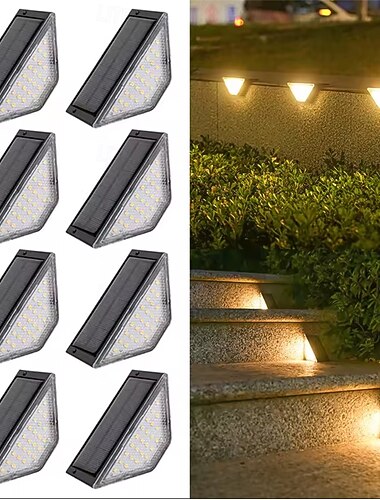  Conjunto de 8 luzes solares de LED para degraus, à prova d'água, para uso externo, em decks e áreas externas, ideais para iluminação de jardins e pátios.