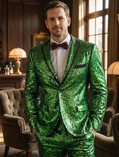  Rétro Vintage Années 1980 Couleur métalique brillante Smoking Costumes & Blazers Disco Paillettes Déguisement Homme Costume de Carnaval Noël Halloween Carnaval Cocktail Le thème de la fête Défilé de