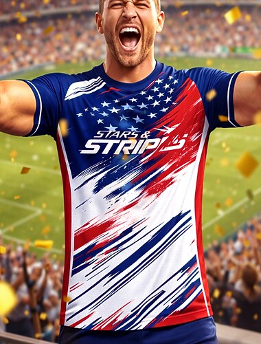  Per uomo Maglia da calcio Giornata dell'indipendenza Geometrico USA Bandiera Americana Top da corsa T-shirt sportiva Estate Blocco di colore Manica Corta Athleisure Spandex UPF 50 Asciugatura Rapida