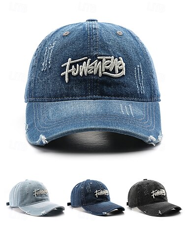  Herenpet van denim katoen met geborduurd logo – verkrijgbaar in meerdere kleuren, verstelbare pasvorm, geschikt voor casual gebruik, buitenactiviteiten en reizen.