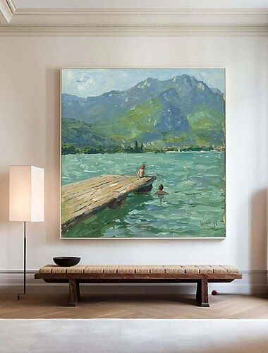  Peinture à l'huile Peint à la main Carré Abstrait Paysage Moderne Impressionnisme Rideau (sans cadre)