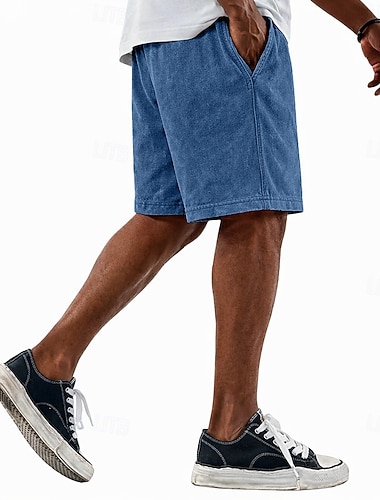  Homens Calção Shorts de verão 100% Algodão Shorts casuais Shorts com lavagem ácida Bolsos Cintura elástica Cor Única Lavado Conforto Respirável Acima do Joelho Casual Ao ar livre Praia Férias Moda