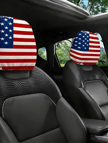  2er-Set Auto-Kopfstützenbezüge mit amerikanischem Flaggenmotiv, rot-weiß-blauer Sternen- und Streifendruck, universelle Passform, leicht zu reinigen, weich und bequem, ideal für den täglichen