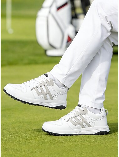  hvite atletiske golfsko for menn, slitesterk overdel, polstret mellomsåle, sklisikkert grep, egnet for golf, trening og utendørssport