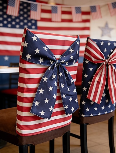  Stuhlhussen mit Schleife zum 250. Jahrestag der USA (1776–2026) – Gartendekoration für patriotische Feierlichkeiten zum 500. Unabhängigkeitstag – Küchen- und Esszimmerdekoration – 2- oder 6-teiliges Set