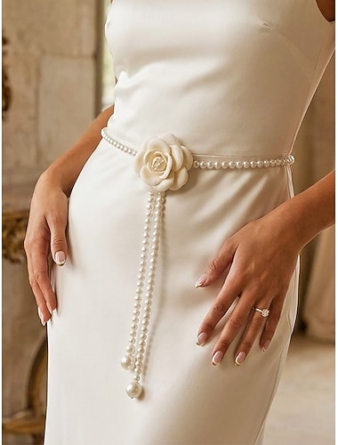  Damekjede med kamelia-imitasjonsperlekjede i svart-hvitt, elegante smykker til bryllup, kveldsfest, kontorpendling og formelle anledninger.