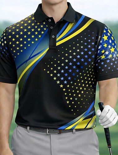  Voor heren Meetkundig Golf Sport Poloshirts Korte mouw Poloshirt Overhemden met kraag Casual Sportkleding Knop Lente zomer blauw Zwart Paars