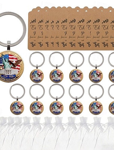  Set di 36 portachiavi per bomboniere per il 250° anniversario: 12 portachiavi / 12 biglietti / 12 sacchetti di organza, design piatto 2D con statua della libertà e aquila, 250 anni 1776-2026, ideale