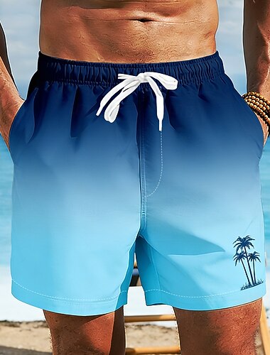  Homme Cocotier Dégradé de Couleur Maillots de bain Maillots de bain shorts de bain Shorts de Surf Taille Moyenne Hawaïen Vacances à la Plage Poches Latérales doublure en maille Taille élastique avec