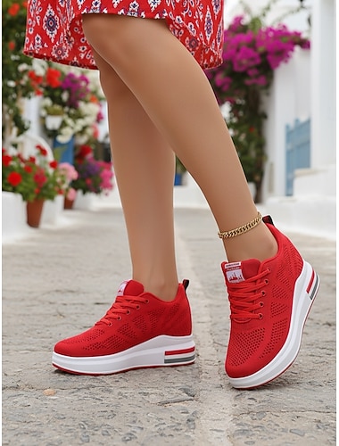  Baskets compensées blanches respirantes Flyknit pour femme - chaussures de marche légères et amortissantes, baskets tendance et décontractées idéales pour la course, les voyages, le travail, la salle