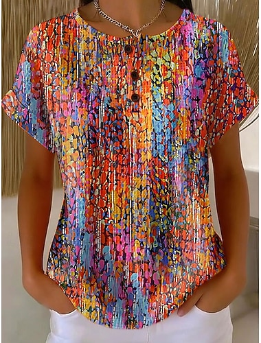  Kvinne Waffle T-skjorte Print Grafisk Geometrisk Abstrakt Vintage Stilfulle Klassisk Korte Ermer Crew Neck Vanlige Topper Daglig Blå Hvit Rosa Rød Sommer Vår