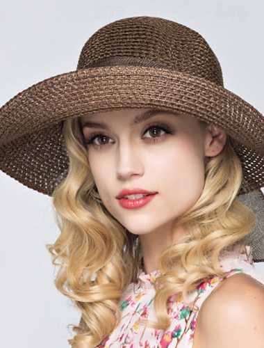  Damen Hut Strohhut Sonnenhut Sonnenschutz Täglich Outdoor Strand Spleißen Geflochten Einfarbig