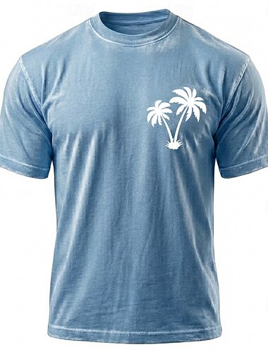  Miesten Kookospalmu T-paita Mineraalipesupaita Lyhythihainen T-paita Happopesu Tiukka pyöreä kaula-aukko Paita Loma Vintage retro Kausaliteetti Hiekkaranta Matkailu Sininen Purppura Harmaa Kesä Kevät