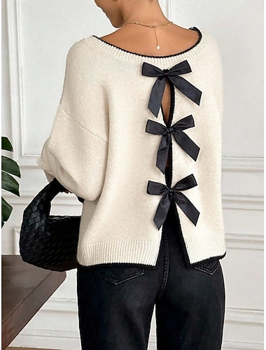  Naisten Neulos Pusero Muoti Katutyyli Vapaa-aika Puhdas väri Joustin Tiukka pyöreä kaula-aukko Kudottu Reikä Pitkähihainen Tavalliset topit Neuloa Päivittäin ulko- Viikonloppu Musta Valkoinen Syksy