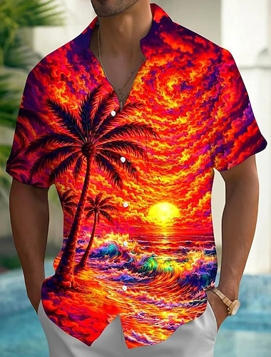  Per uomo Albero di Cocco Tramonto Piante Tropicali Camicia hawaiana estiva Camicia con Bottoni Camicia Aloha Manica Corta Hawaiano Vacanza Estate Primavera Collo ripiegato Stampa 3D camicie con
