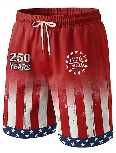  Herren 250. Jahrestag des Unabhängigkeitstages der USA am 4. Juli US Flagge 1776 Badehosen Badeshorts Boardshorts Mittlere Taille Patriotisch Ferien Seitentaschen Netzfutter Elastischer Kordelzug in