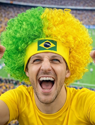  perruque de pom-pom girl verte et jaune du Brésil