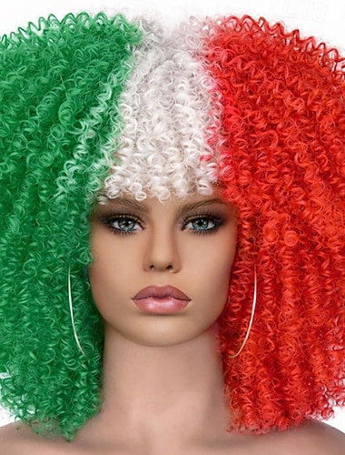  Perruque de supporter de football Mexique 2026 - Gros afro tricolore vert blanc et rouge