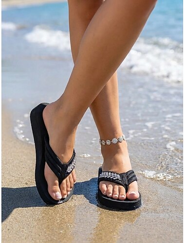  infradito da spiaggia nere da donna - comodi sandali infradito con dettagli in paillettes color foglia d'oro per le vacanze estive, fughe in spiaggia tropicale &relax a bordo piscina