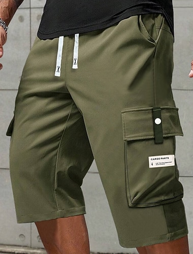  Herren Cargohose Cargohosen Cargo-Shorts Shorts Freizeitshorts Tasche Elastischer Bund Einfach Komfort Atmungsaktiv Wadenlang Lässig Täglich Outdoor Urlaub Mode Blau Schwarz Unelastisch