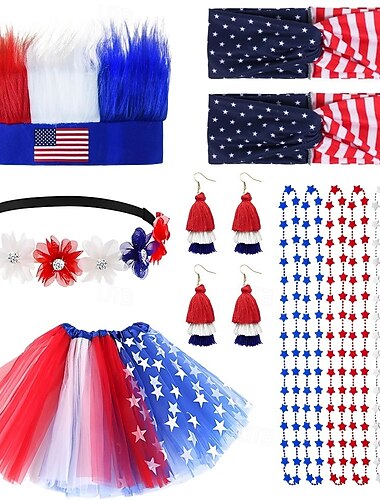  Zestaw 250. rocznica USA Dyskoteka Lata 80 Nakrycie głowy Tutu Pod spódnicą z akcesoriami Strój na bal maskowy Damskie Halloween Karnawał Bal maskowy Dzień Niepodległości 4 lipca Dla dorosłych