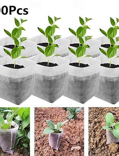  100 stuks biologisch afbreekbare, niet-geweven, plantenkweekzakken voor zaailingen, plantenpotten, milieuvriendelijke, geventileerde tuinzakken