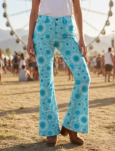  عتيق / معتق بوهو السبعينات بنطلون سروال الجرس ستايل هبي ديسكو عالي الخصر ورد ملابس تنكرية نسائي عيد الرعب مهرجان احتفال موسيقي حفلة ذات طابع ريترو للبالغين بنطلونات