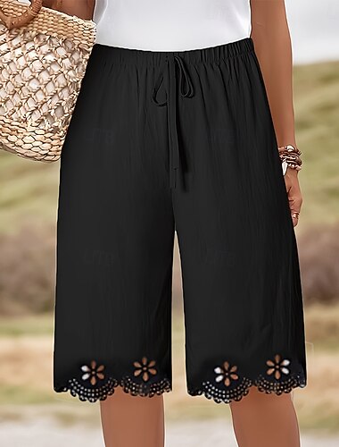  Dámské Kraťasy Letní kalhoty Plážové kalhoty Neformální šortky prázdniny Módní Běžné Denní Délka kolen Vysoký pas Pevná barva Bez vzoru Šňůrky Široké nohavice Elastický pas Pohodlné Yumuşak Prodyšné