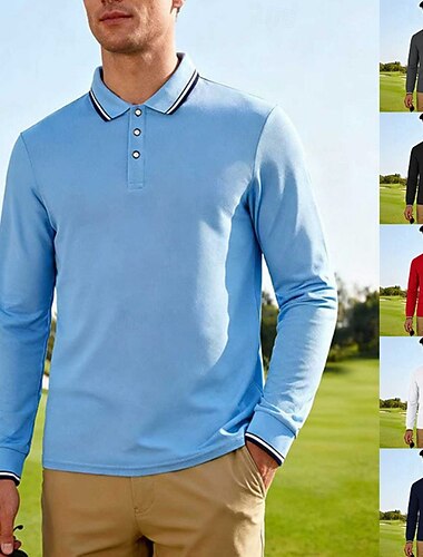  Homme Chemise de golf Polos de Golf Occasionnel Rue Revers manche longue Basique Moderne Uni Boutons Printemps Automne Coupe régulière Noir Blanche Rouge bleu marine Gris foncé Bleu clair Chemise de