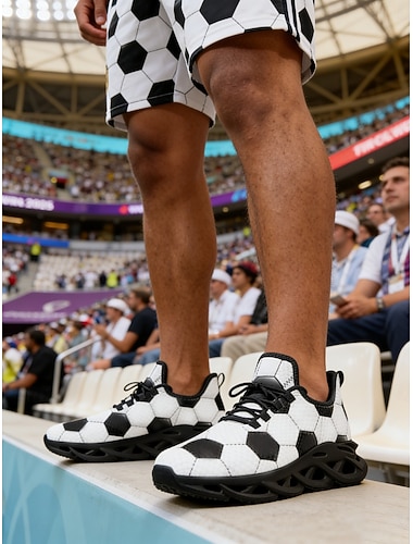  herresneakers med fotballtrykk – pustende, lette snøresko, fotballinspirert stil for sportsbegivenheter, stadion og trening &daglig bruk
