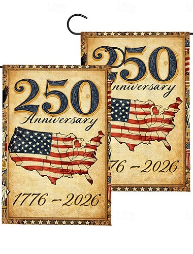  Lot de 2 drapeaux de jardin commémorant le 250e anniversaire des États-Unis (1776-2026), bannière patriotique américaine pour décorer jardin, pelouse, porche ou pour la fête de l'indépendance.
