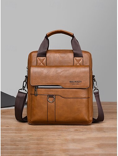  Pánská kabelka přes rameno z umělé kůže v několika barvách, velkoobjemová aktovka přes rameno s více kapsami pro běžné každodenní nošení, dojíždění do práce a cestování.