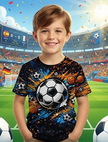  Jungen 3D Grafik Fußball Fußball-T-Shirts T-Shirt Kurzarm 3D-Druck Sommer Frühling Sport Mode Streetwear Kinder 4-12 Jahre Rundhalsausschnitt Lässig Täglich Outdoor Normale Passform