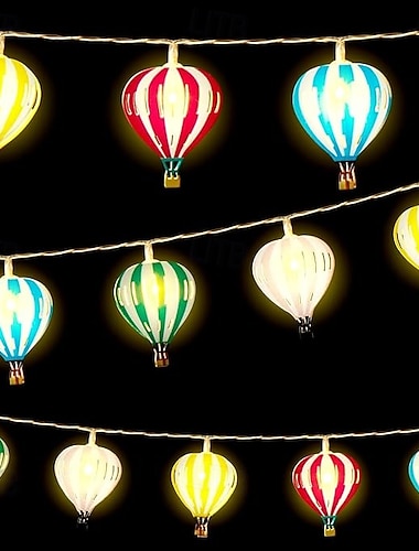  Lichterketten mit Heißluftballon-Motiv, hängende Heißluftballon-Klassenzimmerdekoration, batteriebetriebene Lichterkette, Banner für Hochzeiten, Geburtstagsfeiern, Kinderzimmerdekoration