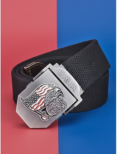  Justerbart polyesterbelte for menn med ørnspenne med amerikansk flagg, flerfarget patriotisk utendørs midjebelte for USAs 250-årsjubileum, uavhengighetsdag, reise, ferie og fritidssportsklær