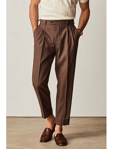  Pour des hommes Coton Lin Dress Pants works Pantalon décontracté Vêtements de rue Affaires Élégant Actif Formel Marine foncé Vert foncé Violet Printemps & Été Pantalon Couleur Unie Coupe régulière